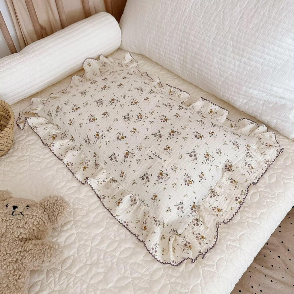 BuLuTu Shabby Chic Floral Toddler Pillow Cases Muslin Standard Size Pillowcases for Girls Kids Nursery Pillow Cover for Toddler Bed, Envelope Closure,1 Piece, Crapemyrtle Pattern, 20"x26"