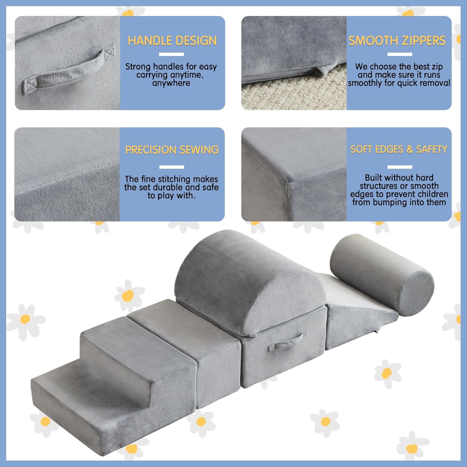 jela Foam Blocks 6Pcs Soft Play Equipment Soft Velvet, Toddler Climbing Toys Indoor Soft Play Climbing for Toddlers, Lightweight Climbing Blocks for Babies, Kids, Climb and Crawl Foam Playset