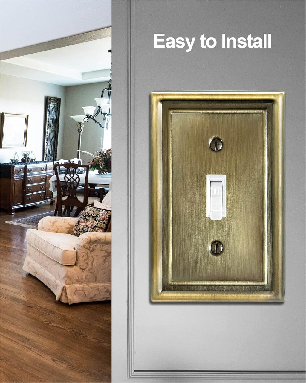 Antique Brass Light Switch Cover, Single Toggle Switch Plate Cover, Durable Metal Wall Plate, 3.15''*4.88'', Midsize, 4 Pack