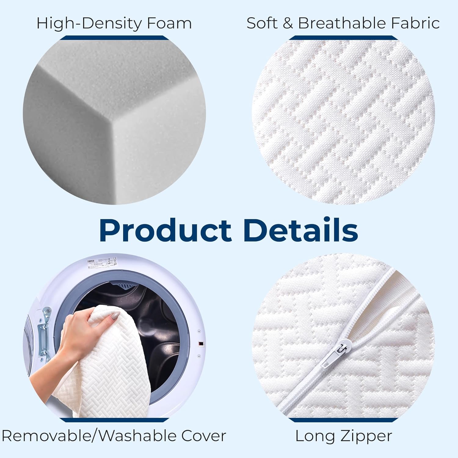 5 STARS UNITED Small Knee Pillow for Side Sleepers – Wedge Firm Foam Support for Belly, Back & Knees – Compact Maternity Cushion for Travel & Pregnancy Relief, White