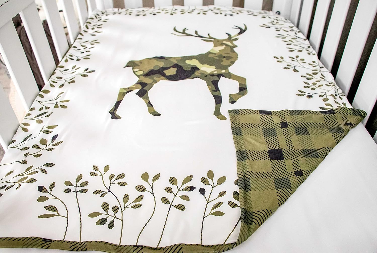 Top Tots Baby Blanket - Camo Deer, 38.5 x 29 Inch Green Plaid