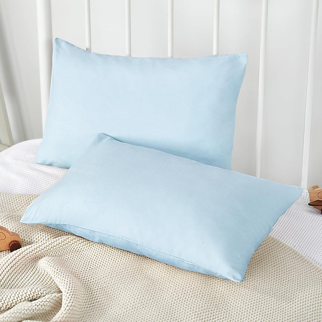 TILLYOU Toddler Pillowcase 2 Pack with Envelope Closure,13" x 18" Silky Soft Microfiber Travel Kids Pillowcase for Boys and Girls,Aqua Blue