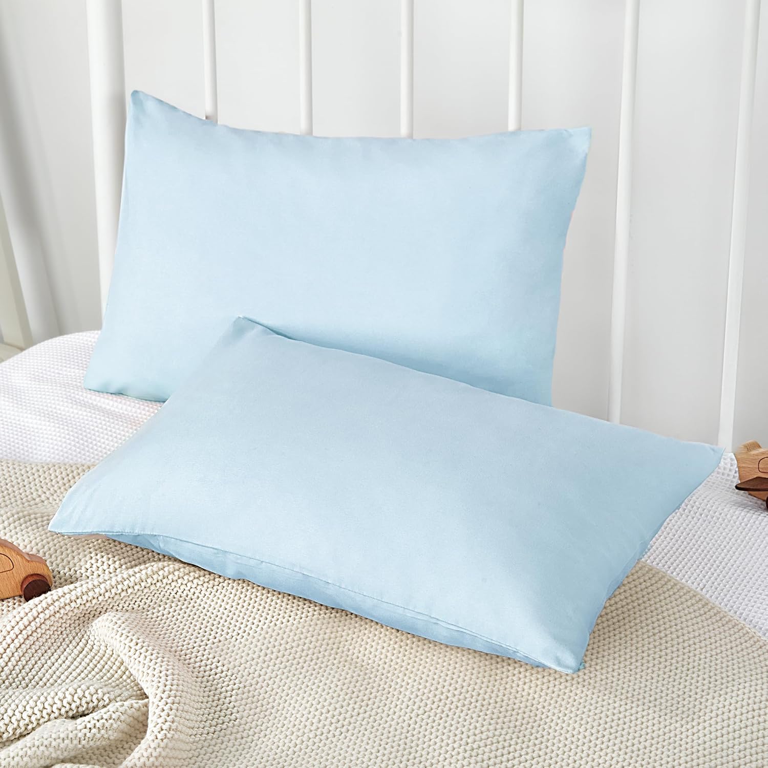 TILLYOU Toddler Pillowcase 2 Pack with Envelope Closure,13" x 18" Silky Soft Microfiber Travel Kids Pillowcase for Boys and Girls,Aqua Blue