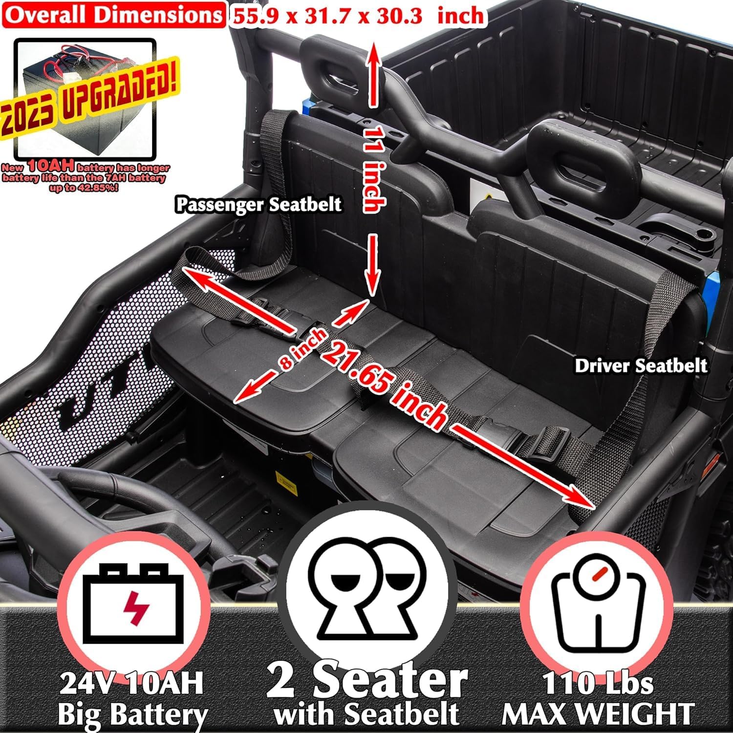 sopbost 24V 10Ah 2 Seater Ride On Car with Remote Control Battery Powered Ride On Toy Electric 4x4 Kids UTV with Large Dump Bed, 4x75W Motors, Blue