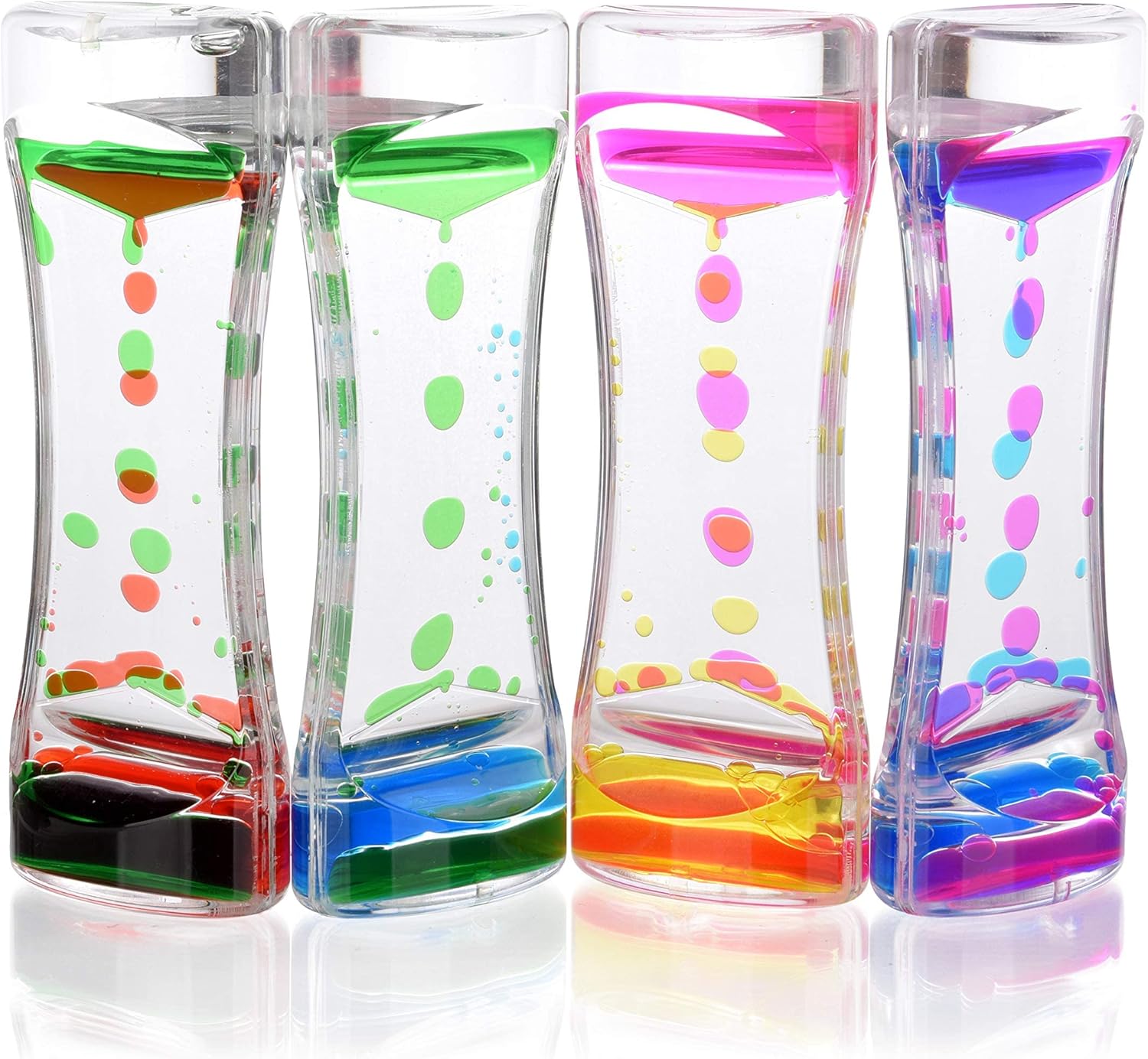 Special Supplies Liquid Motion Bubbler Toy (4-Pack) Colorful Hourglass Timer with Droplet Movement, Bedroom, Kitchen, Bathroom Sensory Play, Cool Home or Desk Decor