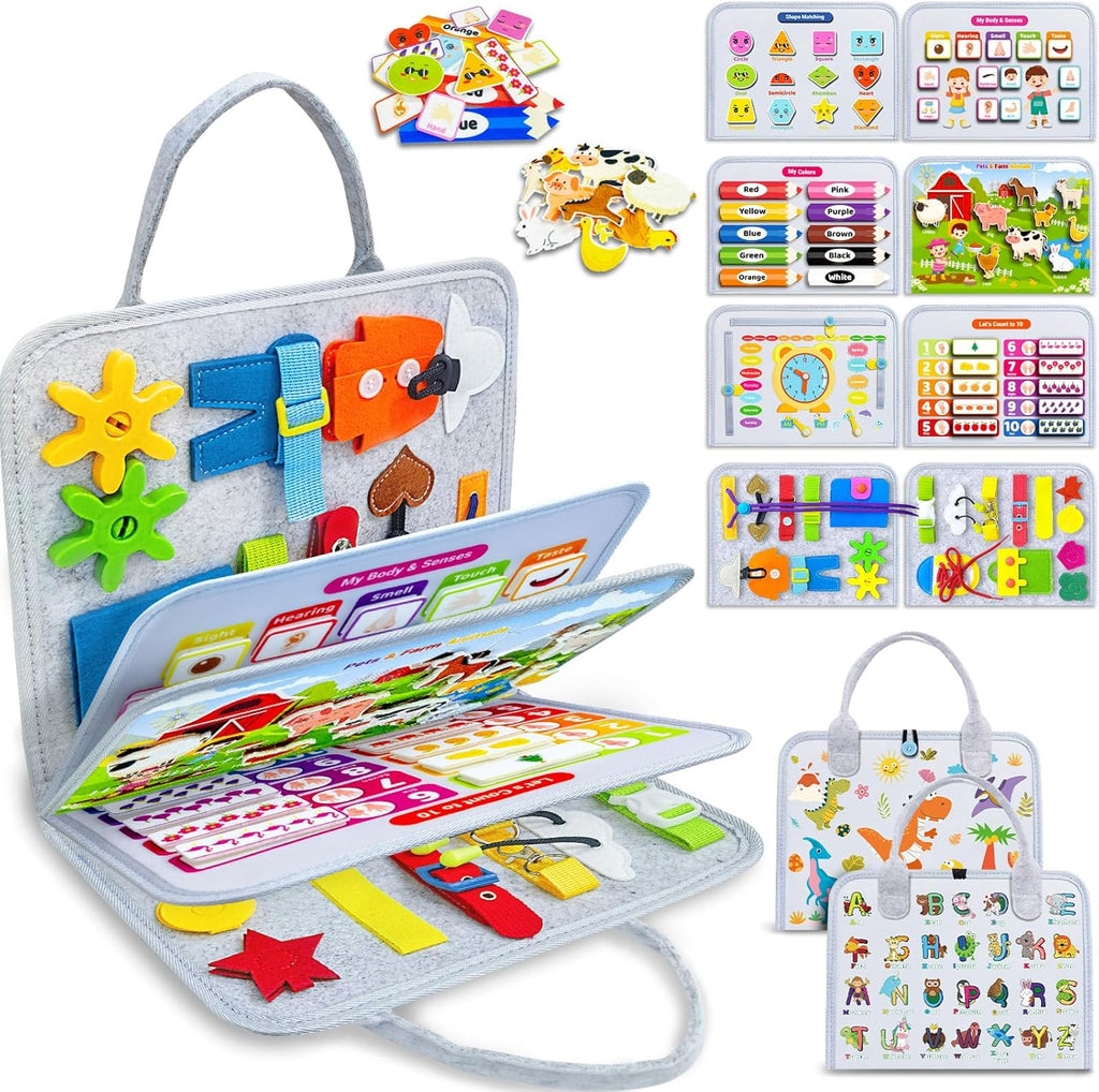 Exorany Busy Board Montessori Toys for Toddler Boy & Girl Birthday Gifts, Busy Book Learning Sensory Toys for Toddlers, Toddler Travel Toy Educational Activities Learn Fine Motor Skills