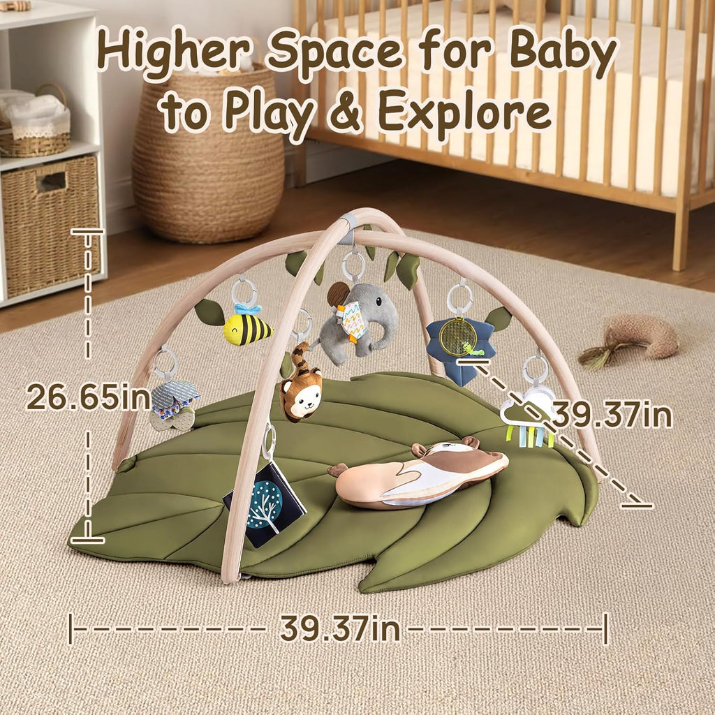Infant Activity Center for Newborn to Develop Motor Cognition Leaves Leaf-Shaped Baby Play Gym & Activity Mat Extra Large Tummy Time Mat with 8 Detachable Toys