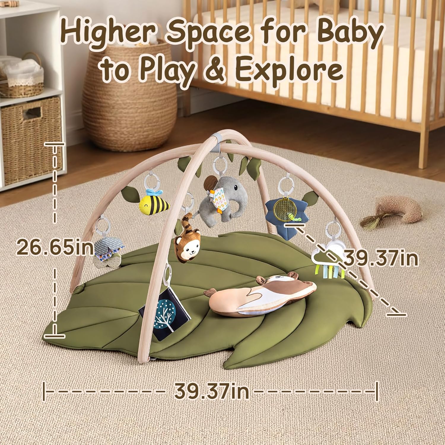 Infant Activity Center for Newborn to Develop Motor Cognition Leaves Leaf-Shaped Baby Play Gym & Activity Mat Extra Large Tummy Time Mat with 8 Detachable Toys