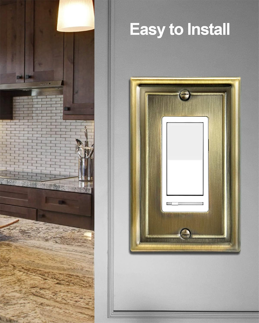 Decorator/Rocker Wall Plate for Dimmer Switch, GFCI Outlet and Receptacal, Metal Outlet Covers Switch Plate, Antique Brass, Single Gang, 4 Pack