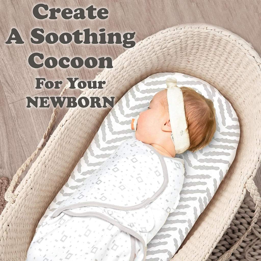 Bublo Baby Swaddles for Newborns – 4-Pack Infant Swaddles 0-3 Months – Adjustable Swaddle Sleep Sack – Soft Organic Cotton Baby Wrap for Safe & Cozy Sleep (Geometric Grey-Cream)