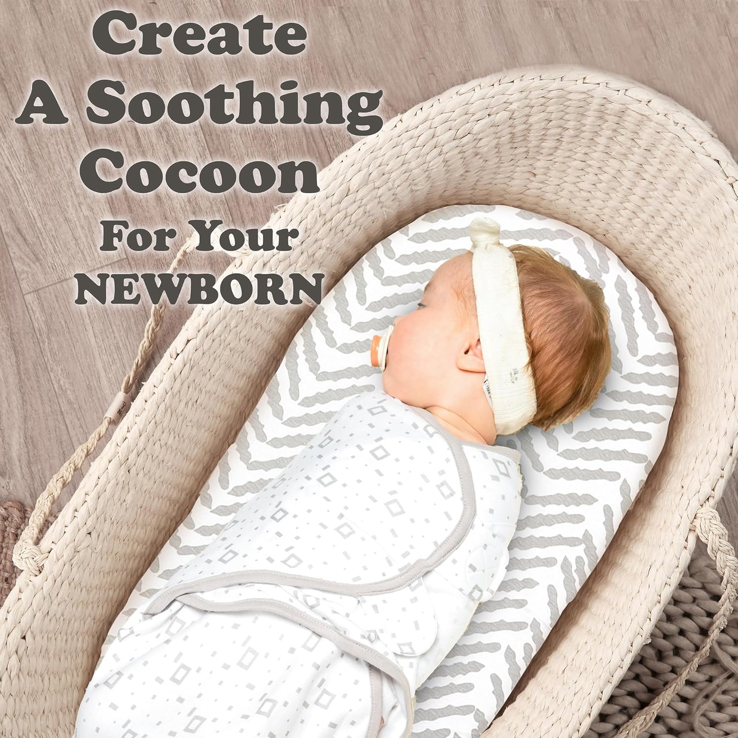 Bublo Baby Swaddles for Newborns – 4-Pack Infant Swaddles 0-3 Months – Adjustable Swaddle Sleep Sack – Soft Organic Cotton Baby Wrap for Safe & Cozy Sleep (Geometric Grey-Cream)