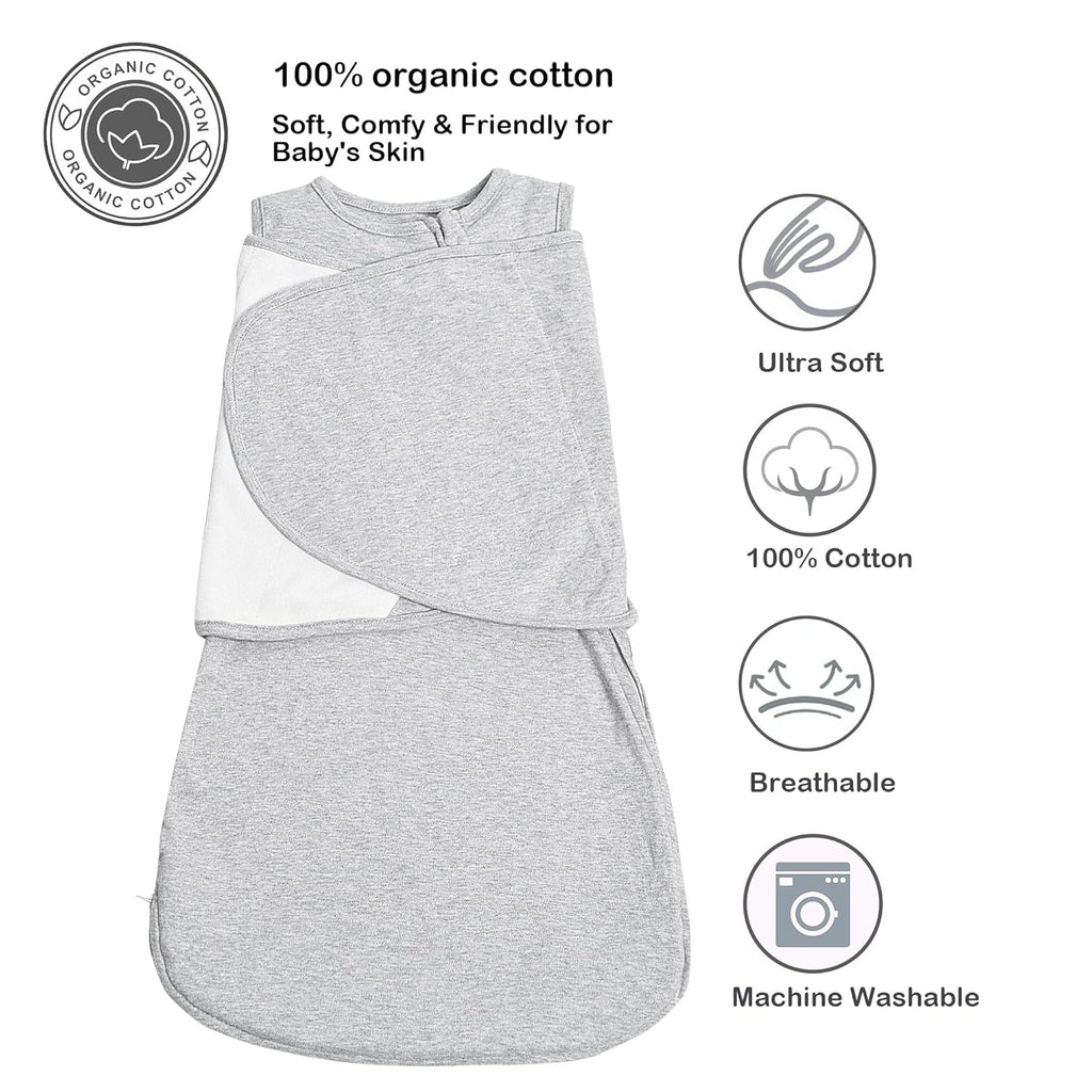 Baby Sleep sack Swaddle,Sleep Sack 3-6 Months,3-Way Adjustable Wearable Transition Swaddles Blanket Boy And Girl,100% Cotton,TOG 1.0(Grey)