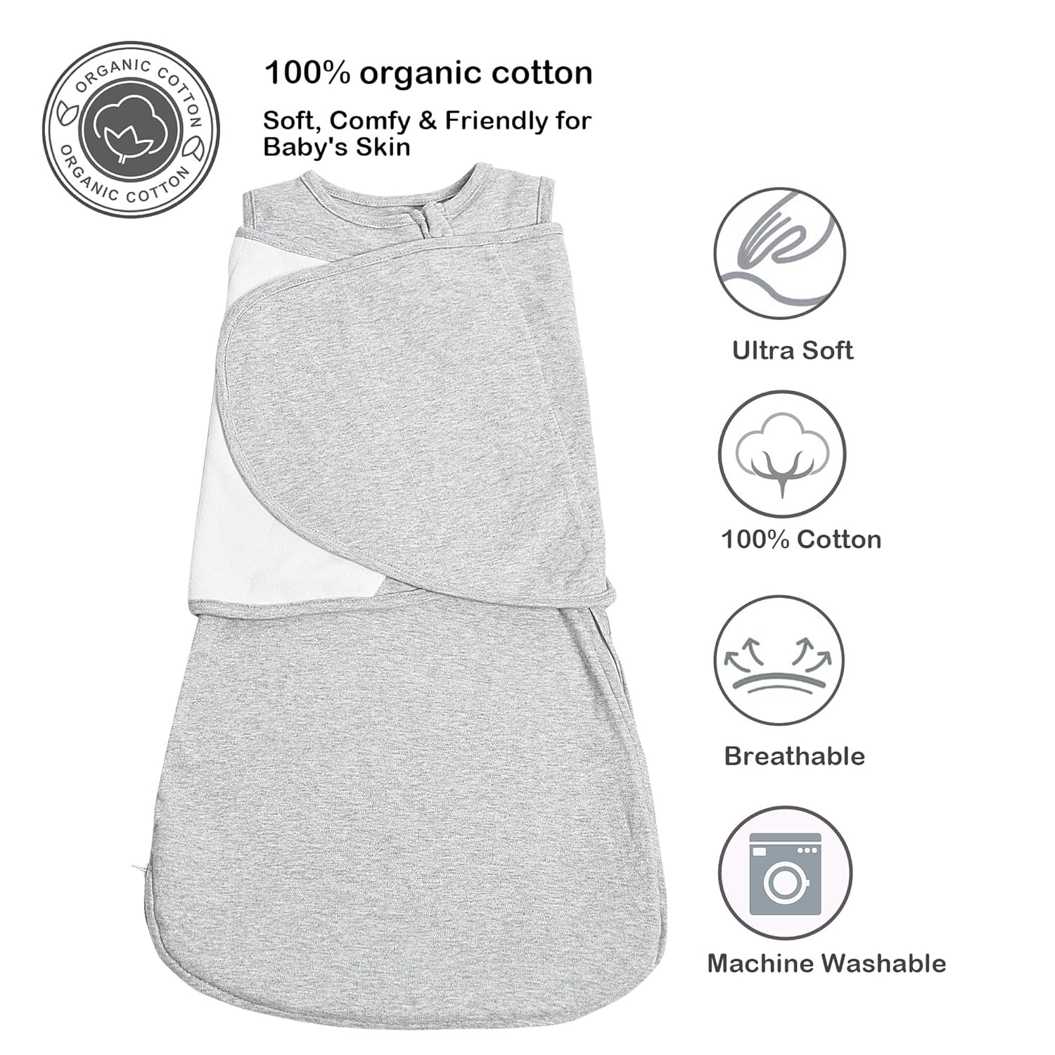 Baby Sleep sack Swaddle,Sleep Sack 3-6 Months,3-Way Adjustable Wearable Transition Swaddles Blanket Boy And Girl,100% Cotton,TOG 1.0(Grey)
