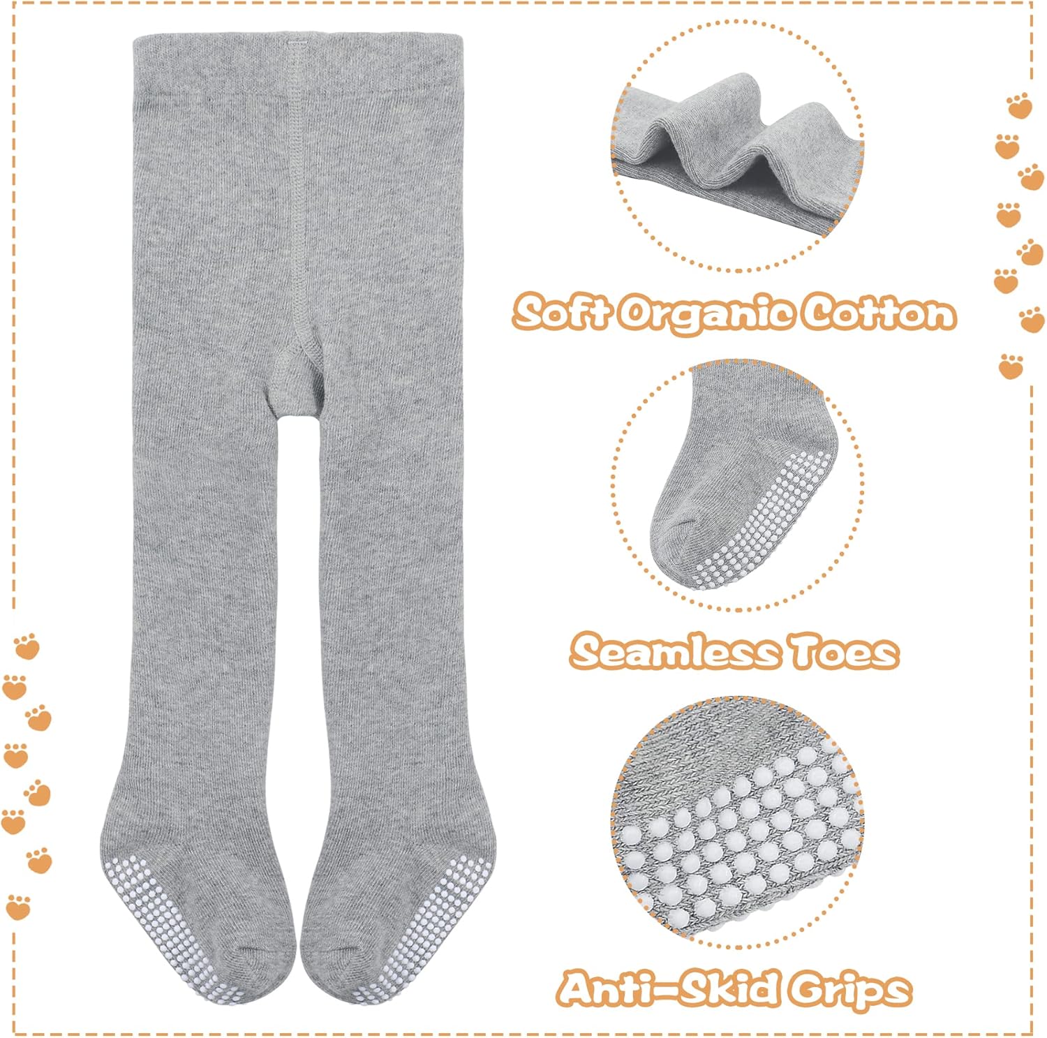 Zando Baby Girls Tights Cozy Cotton Infant Non Slip Grip Leggings Toddler Solid Knit Pantyhose Warm Newborn Stockings