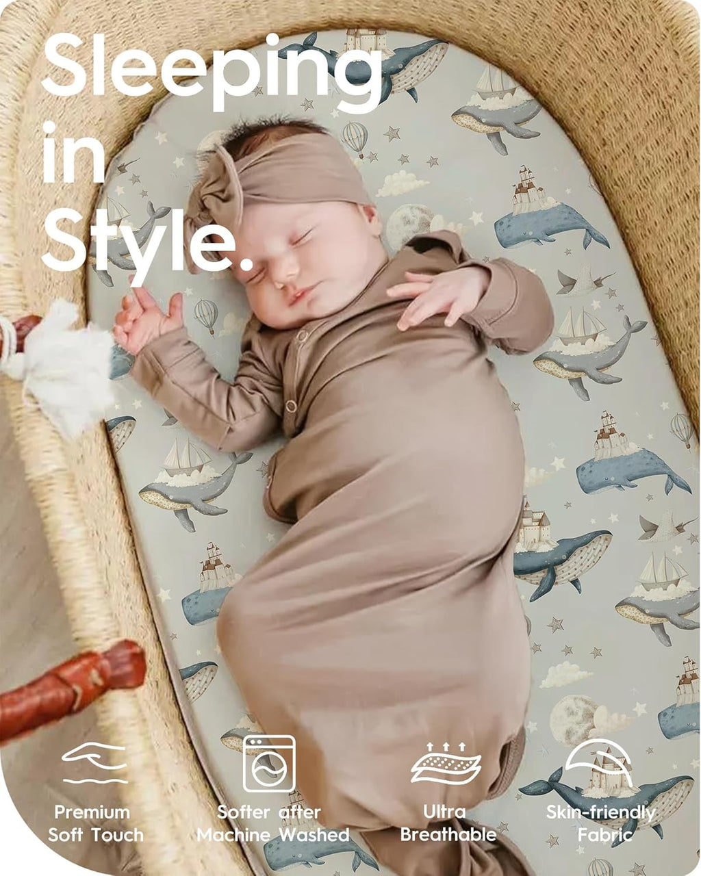 Bassinet Sheets for Baby Boy Girl, TotBasic Buttery Soft Universal Bassinet Fitted Sheet, Compatible with Halo, Mika Micky, Baby Delight, Dream On Me, Maxi COSI & More Bassinet Mattress