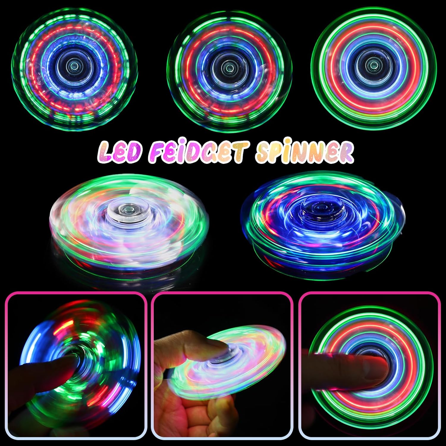 SCIONE 2Pack Fidget Spinners for Kids, LED Light up Sensory Fidget Toys for Kids Adults, Glow in The Dark Toys for Teens Boys Girls Halloween Classroom Prizes, ADHD Stress Anxiety Relief Fidgets
