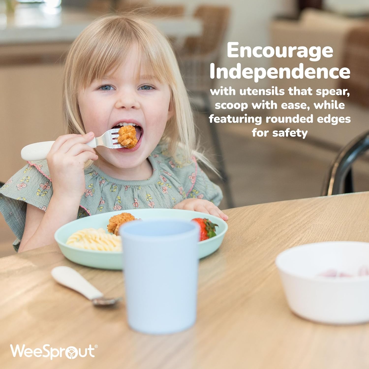 WeeSprout Toddler Utensils, 3 Forks & 3 Spoons, 18/8 Stainless Steel & Food Grade Silicone, Thick Easy-Grip Handles, Perfect Length For New Self Feeders, Gentle On Gums & Teeth, Dishwasher Safe