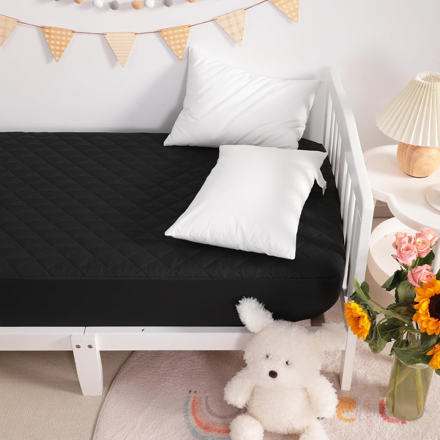 NTBAY 2 Pack Waterproof Mini Crib Mattress Protector, Quilted 24"x38" Fitted Mattress Cover - Machine Washable - Soft and Breathable Baby Mattress Pad Sheet for Mini Crib and Baby Playards, Black