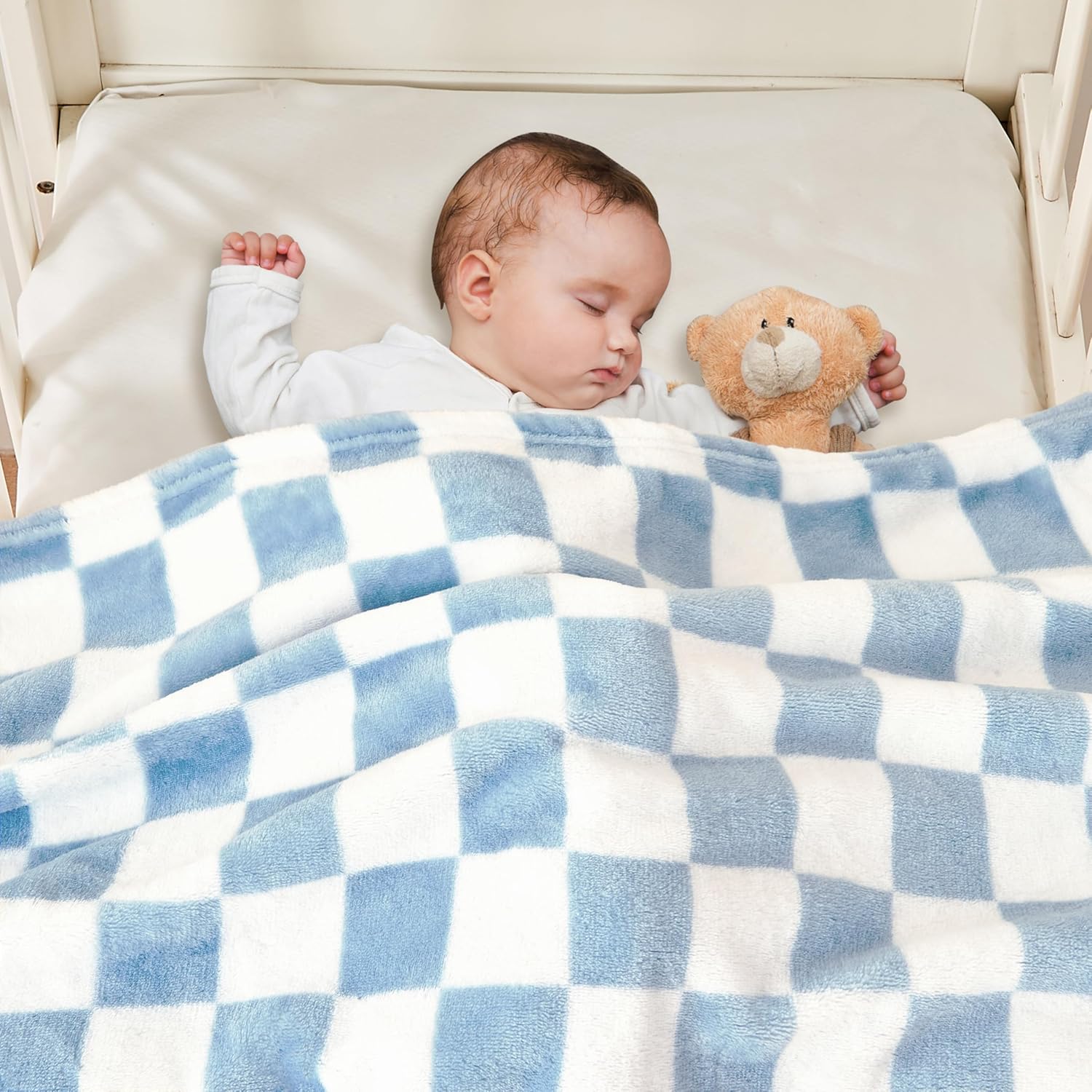 Yurhap Checkered Baby Blanket Fleece Baby Blankets for Boys, Ultra Soft Cozy Fluffy Infant Toddler Newborn Receiving Blankets for Crib Stroller, 30''x40'', Blue