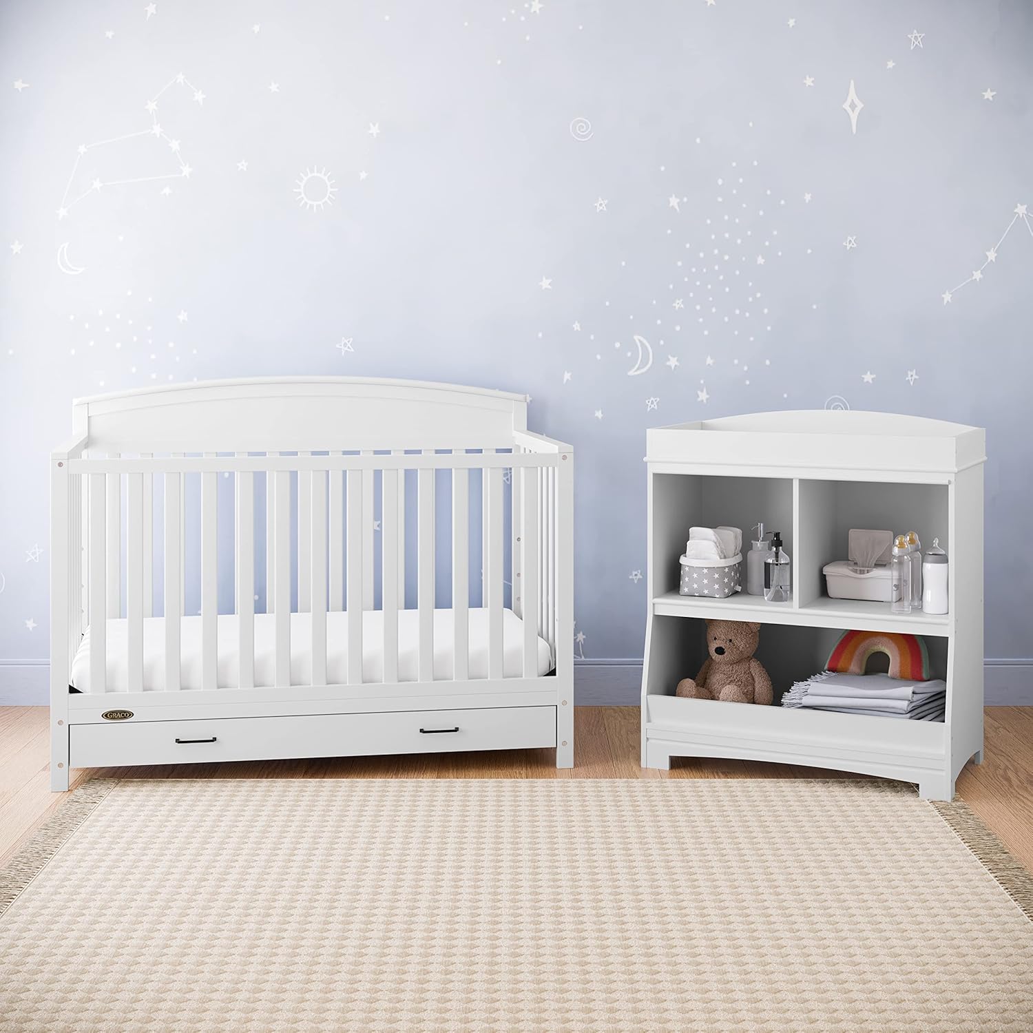 Graco Benton 5-in-1 Convertible Crib with Drawer (White) - Converts from Baby Crib to Toddler Bed, Daybed and Full-Size Bed, Fits Standard Full-Size Crib Mattress, Adjustable Mattress Support Base