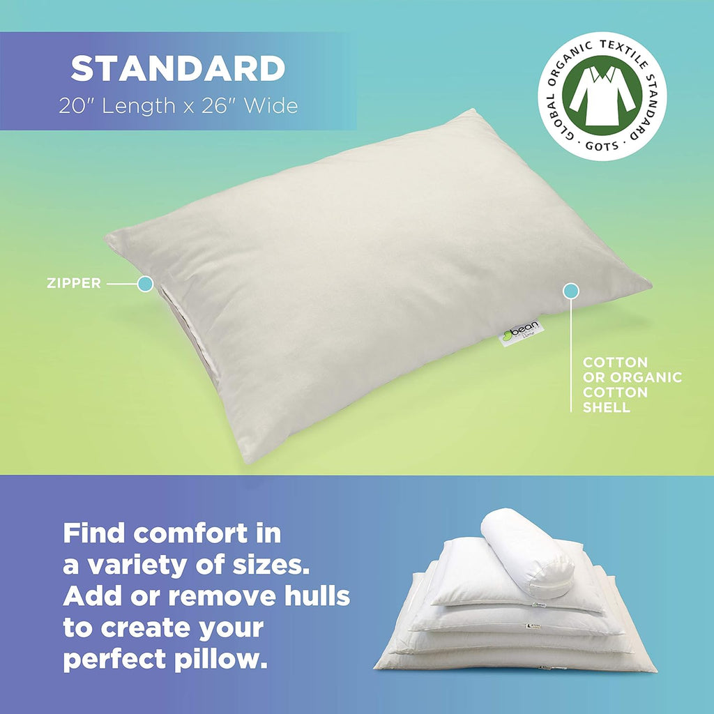 Bean Products 20" x 26" Standard Bed Pillow for Sleeping – Organic Millet Fill with Organic Cotton Fabric, Soft Head Pillow – Eco-Friendly, Breathable, and Durable Sleep Aid, Made in The USA