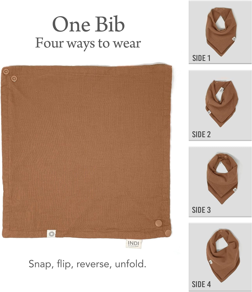 Kishu Baby Indi Organic Baby Bandana Bibs – Fairtrade 4-Way Reversible Drool Bibs for Boys & Girls – Unisex (Set of 5)