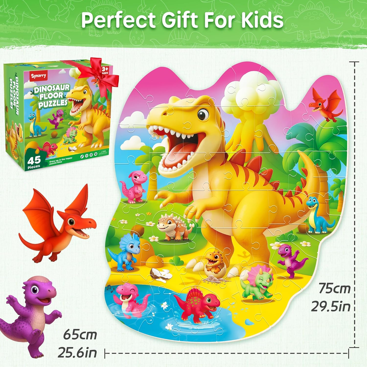 SYNARRY Dinosaur Floor Puzzles for Kids Ages 4-6, Large 45 Piece Floor Puzzles for Kids Ages 3-5, Dinosaur Puzzles for 4-8 Years Old, Dino Toys Gifts for 3 4 5 6 7 8 Years Old Boys Girls Child
