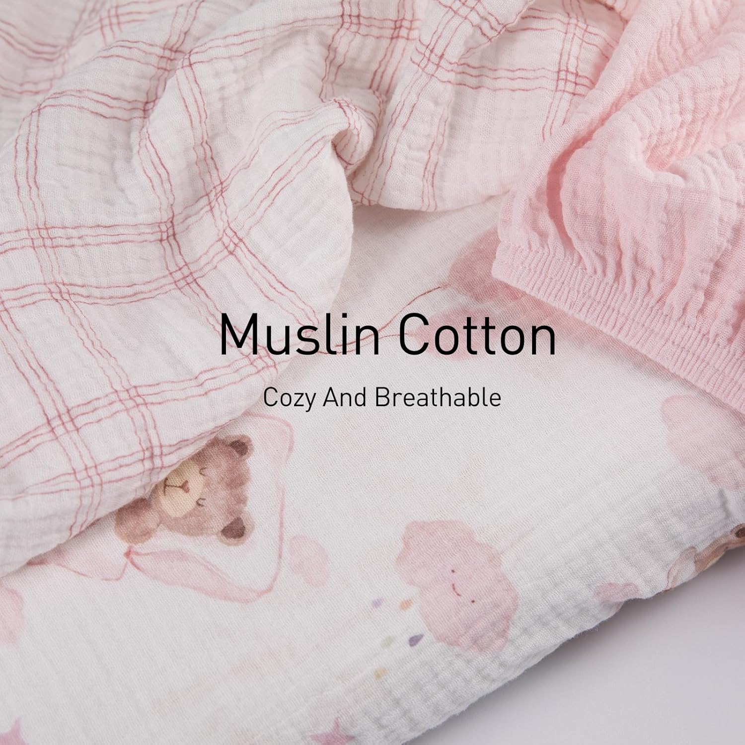 Gllquen Baby Muslin Bassinet Sheets 3 Pack, Breathable Elastic Cozy Fitted Cotton Bassinet Mattress Sheet for Baby Boy Girls, Fit for Hourglass Oval Rectangular Cradle Pad Sheets 33"x17" (Bear Dream)