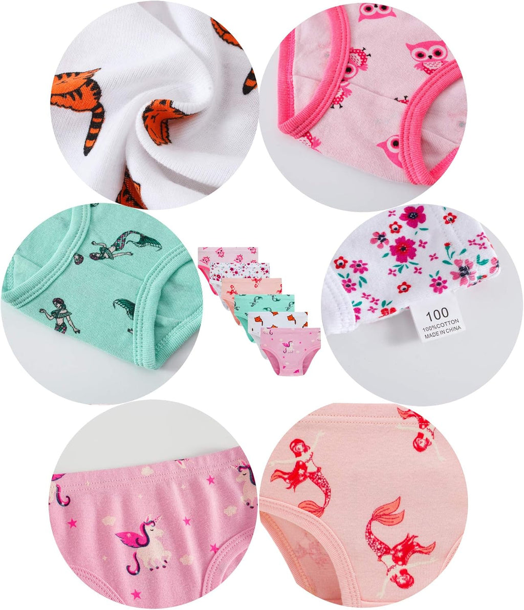 Cadidi Dinos Little Girls' Soft Cotton Underwear Kids Cool Breathable Comfort Panty Briefs Toddler Undies(Pack of 6)