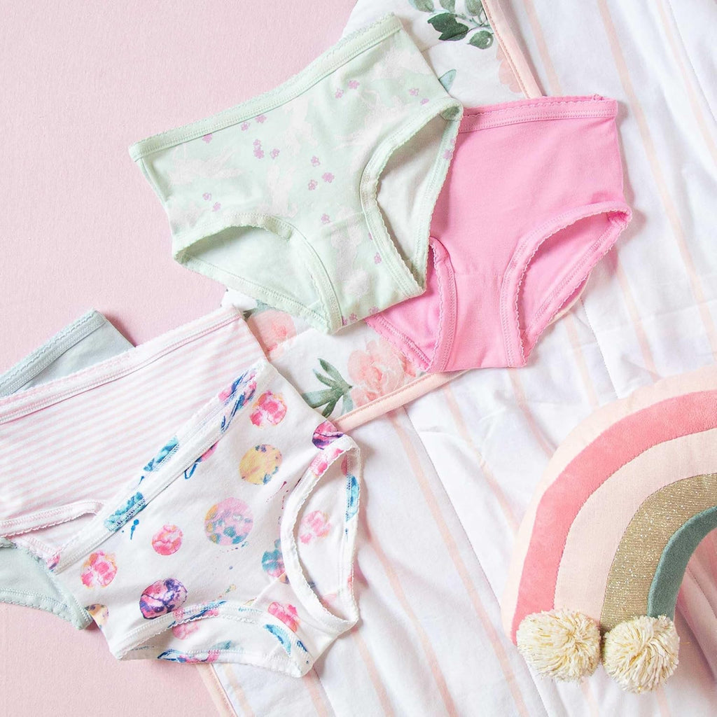 Burt's Bees Baby Toddler Girls' Underwear Set of 5 - Solids, Stripes,Prints, Tag-Free with Sizes for 2T to 8 Years Old