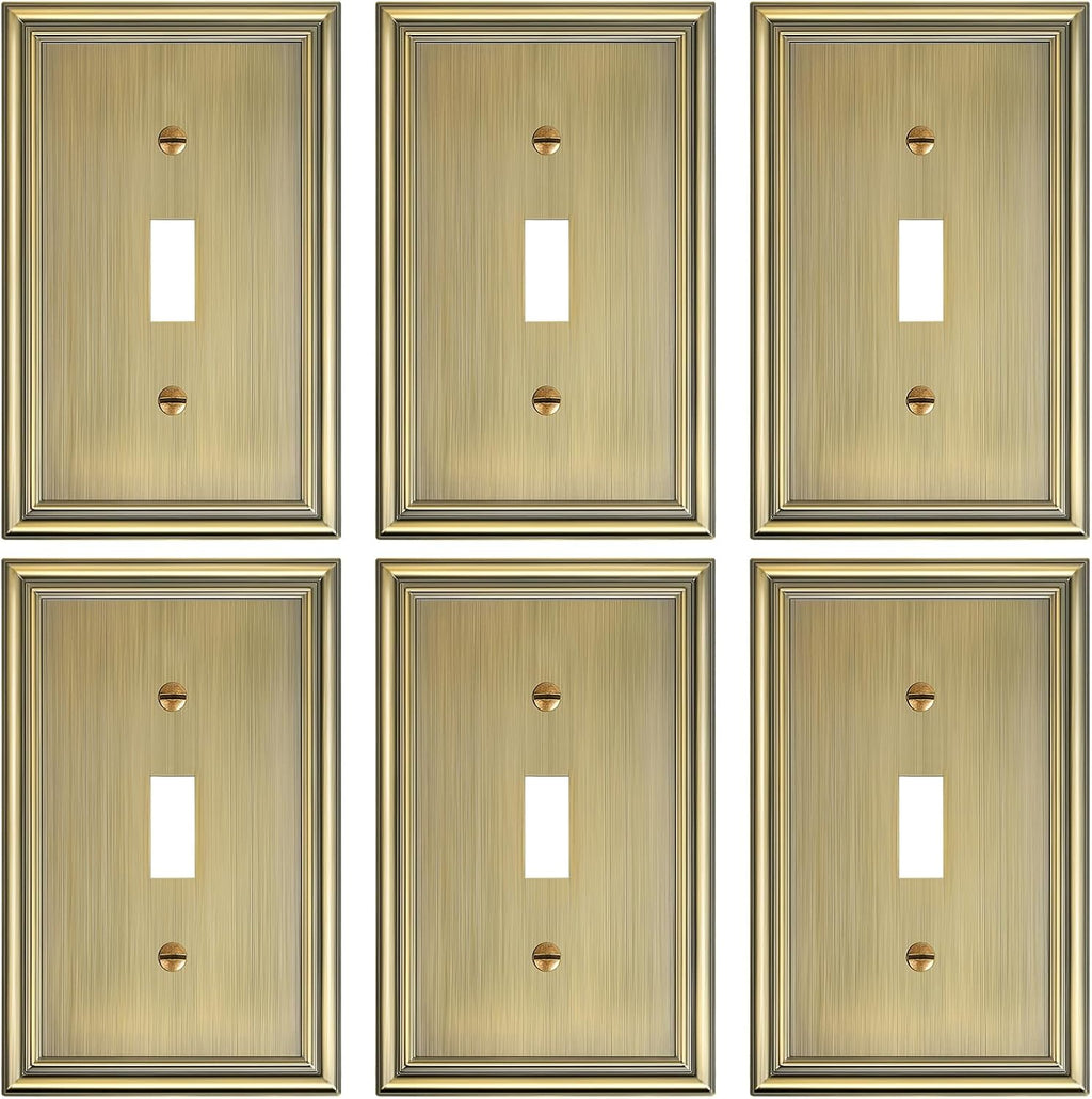 6-Pack Single Toggle Light Switch Cover Plate, Durable Solid Zinc Alloy Decorative Switch Plate Covers, Antique Brass 1 Gang Wall Plate, Corrosion Resistant