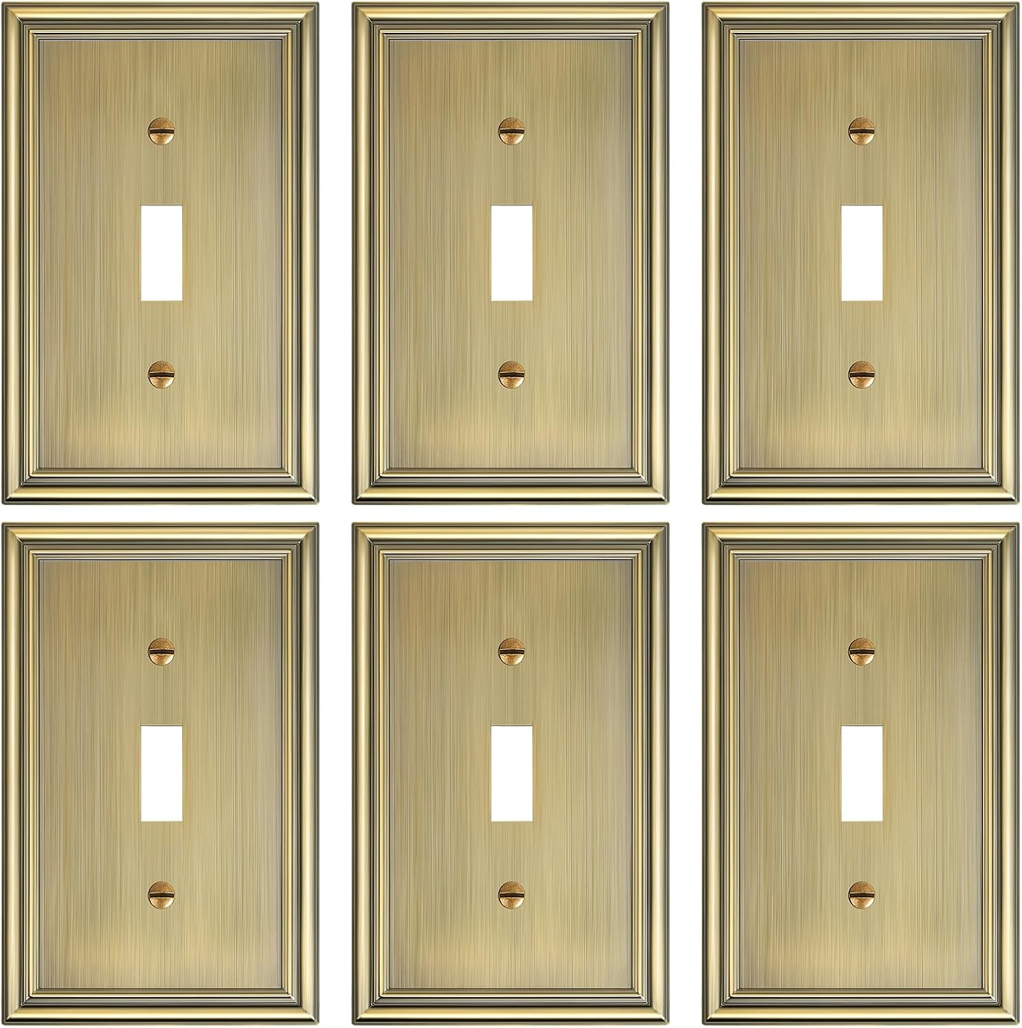 6-Pack Single Toggle Light Switch Cover Plate, Durable Solid Zinc Alloy Decorative Switch Plate Covers, Antique Brass 1 Gang Wall Plate, Corrosion Resistant