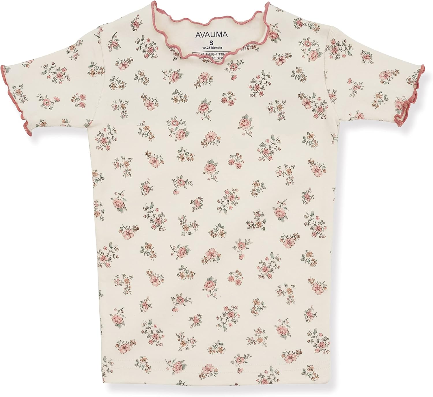 AVAUMA Baby Boy Girl Pajama Set 6M-7T Kids Cute Toddler Snug fit Flower Pattern Design Pjs Cotton Sleepwear Ruffled Shirring