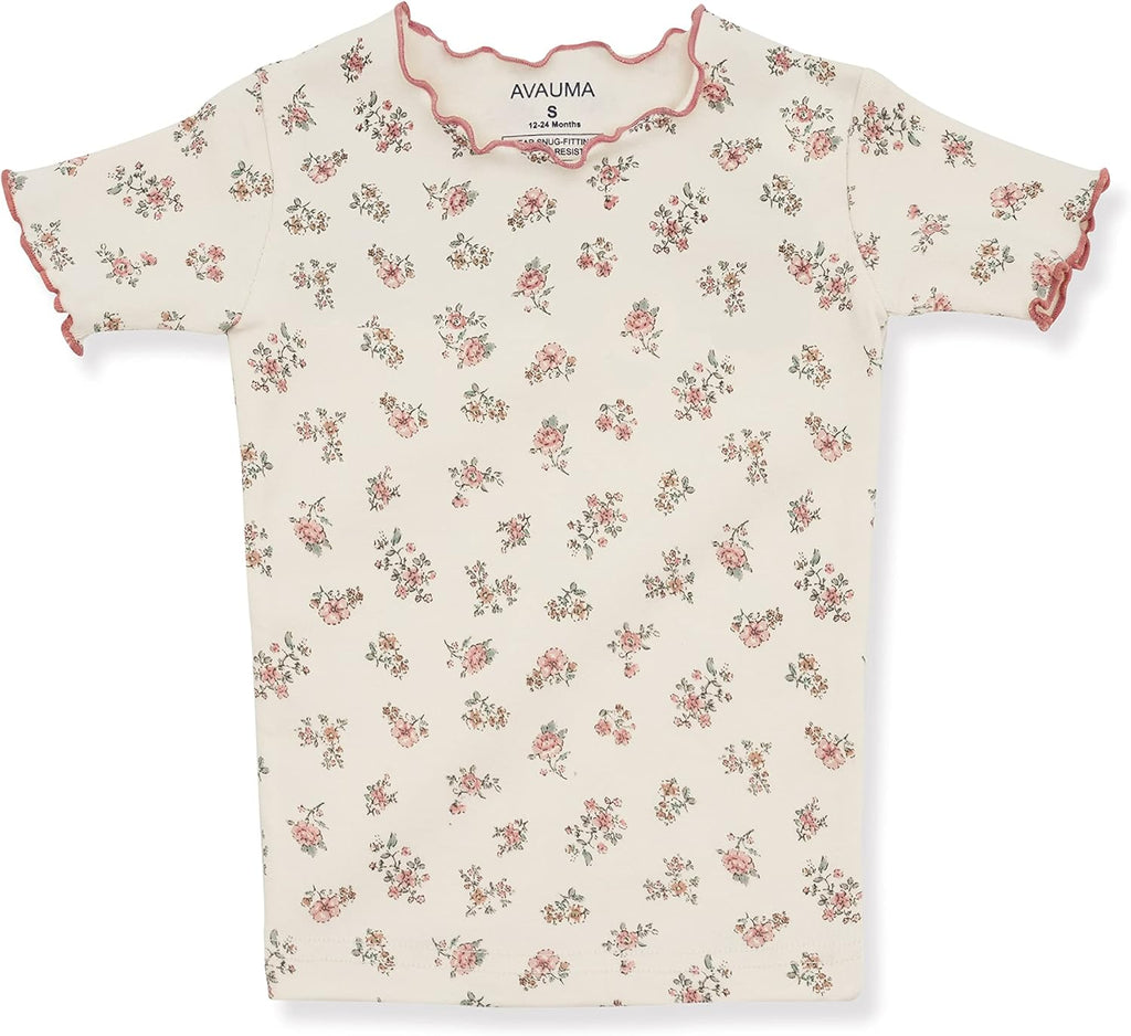 AVAUMA Baby Boy Girl Pajama Set 6M-7T Kids Cute Toddler Snug fit Flower Pattern Design Pjs Cotton Sleepwear Ruffled Shirring