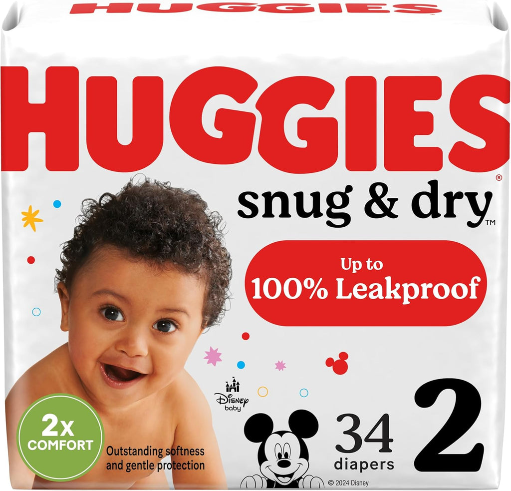 Huggies Size 2 Diapers, Snug & Dry Baby Diapers, Size 2 (12-18 lbs), 34 Count, Packaging May Vary