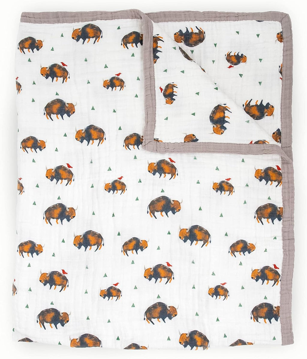 Little Unicorn Premium Quilted Throw | Super Soft, Multi-Layered Muslin XL Blanket| Great for Kids & Families (Bison)