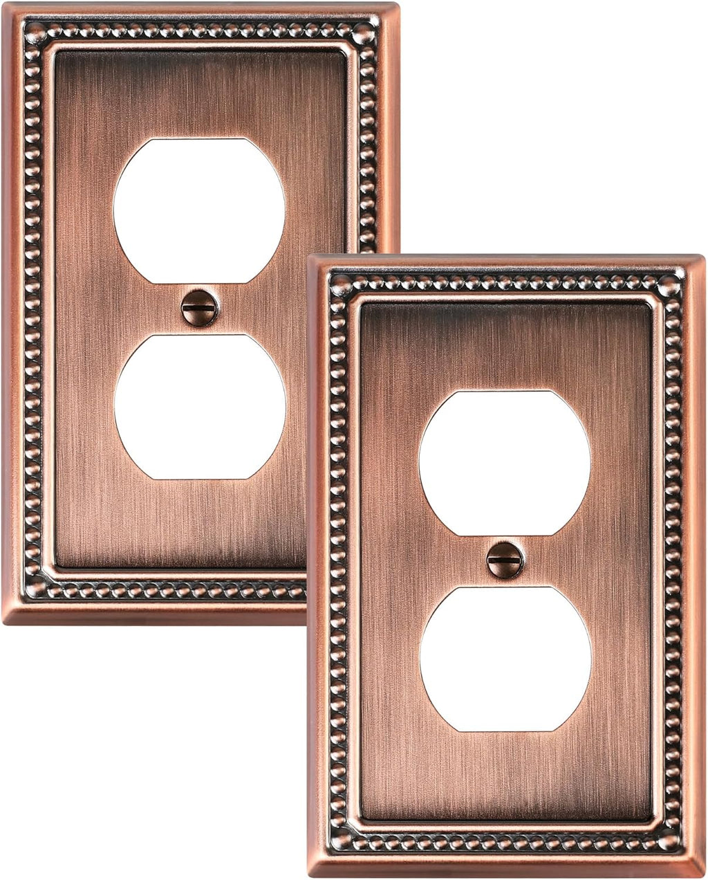 2-Pack Duplex Outlet Cover Plate, Antique Copper Metal Wall Plates for Electrical Outlets, 1 Gang Receptacle Cover, Pearls Decorative Switch Plates and Outlet Covers