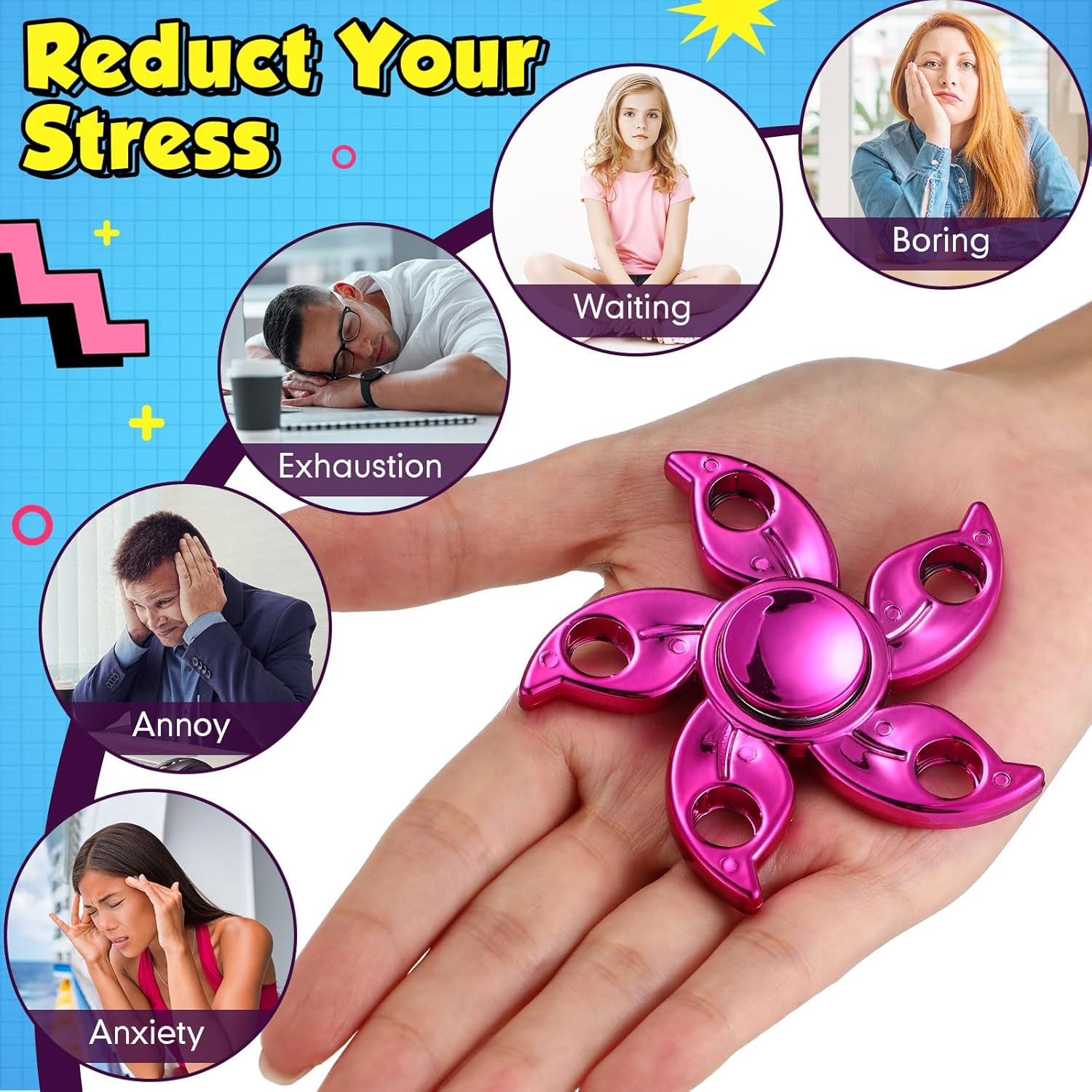 Woanger 48 Pcs Fidget Spinner High Speed Hand Spinners for Anxiety ADHD Adults Boys Girls, Anxiety Stress Relief Toys for Focus Party Favor Classroom Prizes(Multicolor,Five Holes)