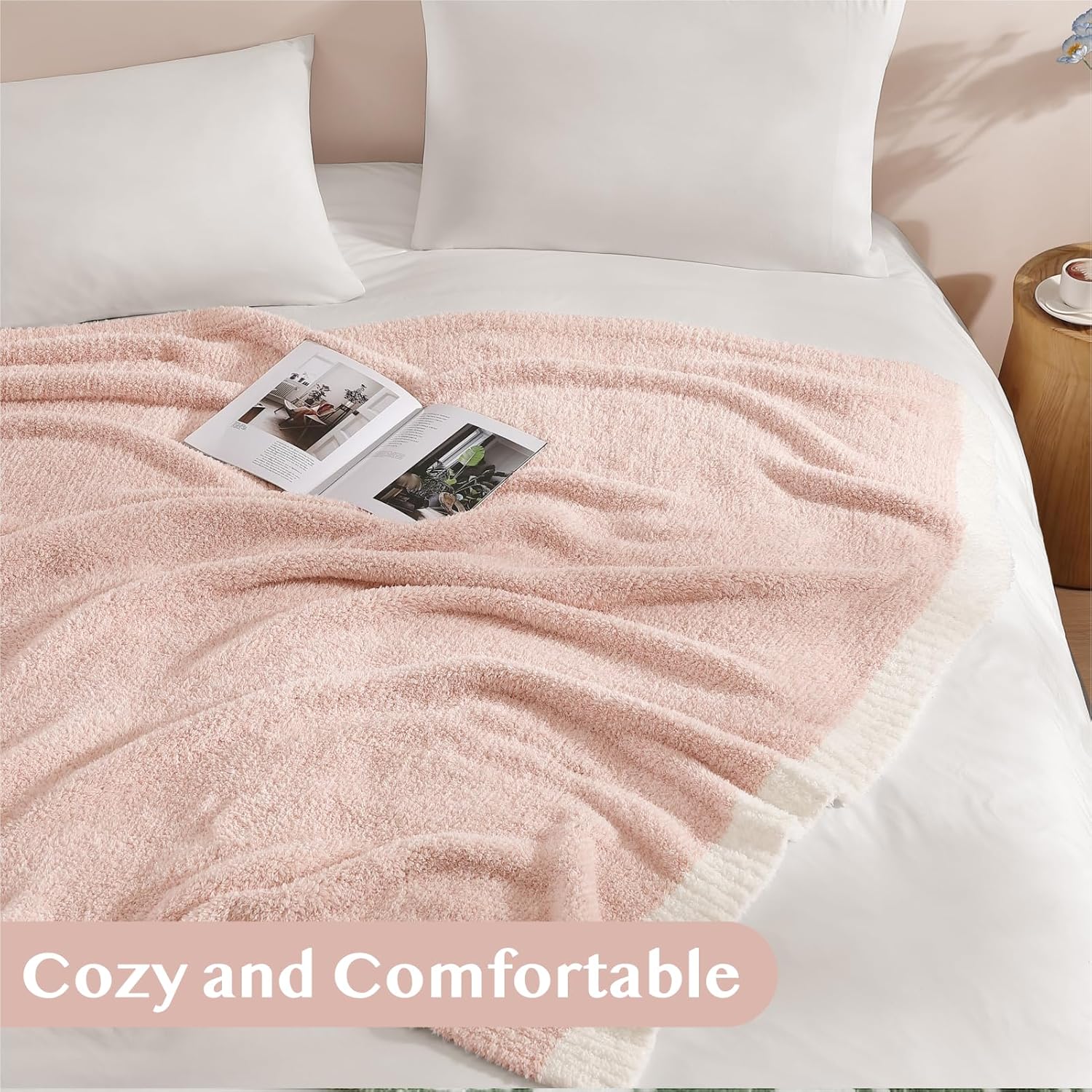 WRENSONGE Throw Blanket Cationic Dyeing Pink Soft Cozy Fluffy Warm Hand Made Weave Throw Blankets for Couch, Sofa, Chair, Bed, Camping, Picnic, Travel Lightweight Bed Blanket - 60"*80"