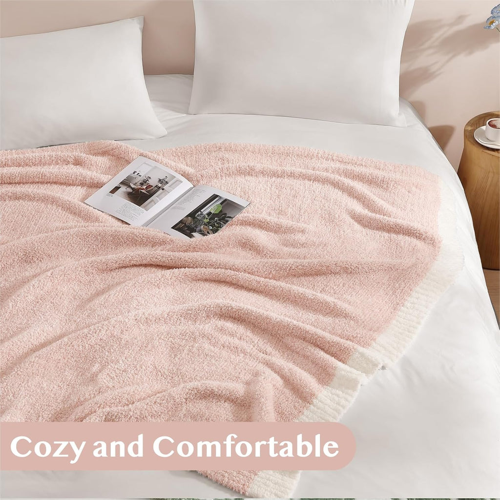 WRENSONGE Throw Blanket Cationic Dyeing Pink Soft Cozy Fluffy Warm Hand Made Throw Blankets for Couch, Sofa, Chair, Bed, Camping, Picnic, Travel Lightweight Bed Blanket - 50"*60"