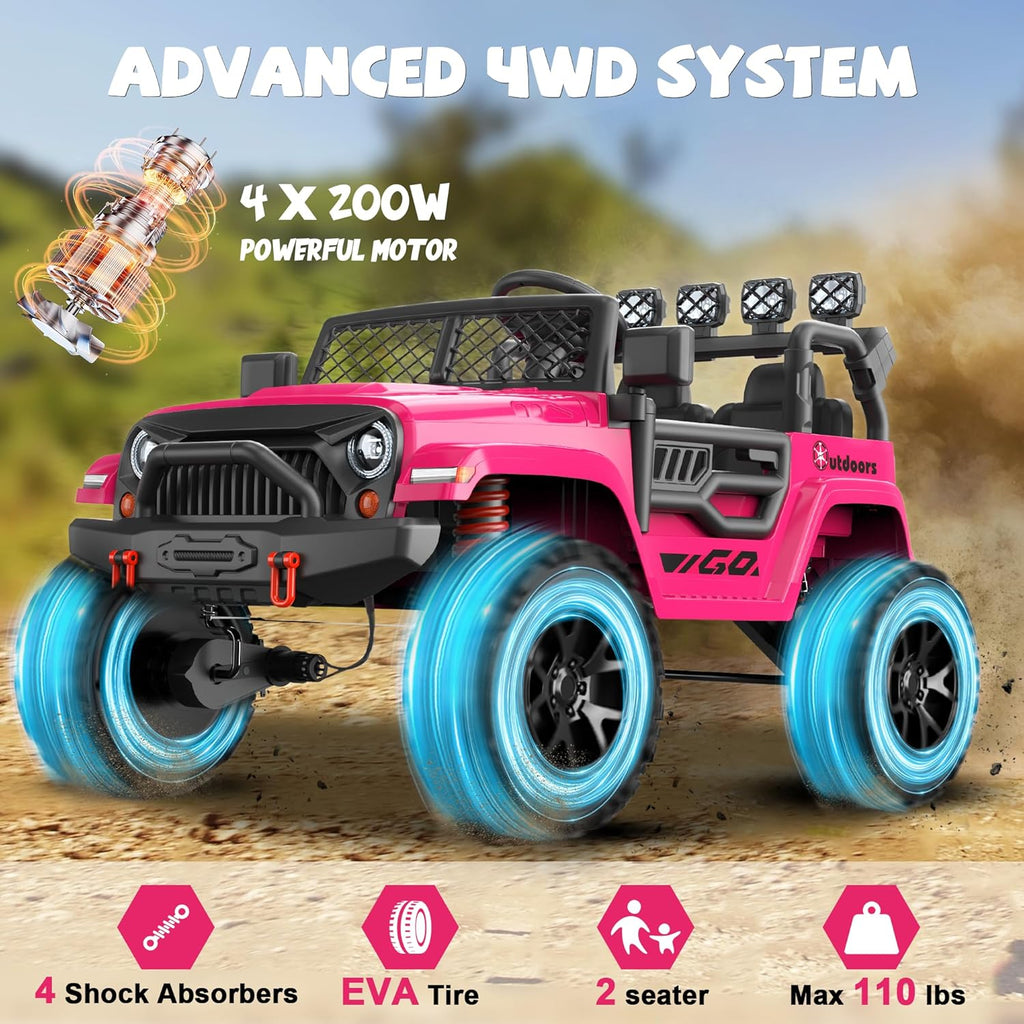 ANPABO 24V 2 Seater Ride On Car for Kids w/EVA Tires, 4X200W Motors, 4 Shock Absorbers, 2.4G Remote Control, Bluetooth Radio, LED Headlights & Searchlights, Electric Car for Kids Ages 3-8, Pink
