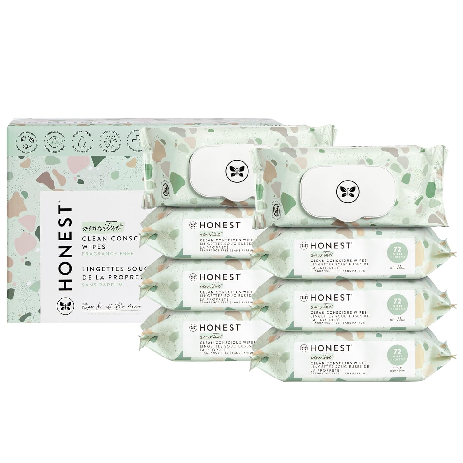 The Honest Company Clean Conscious Multi-Use Wipes | Hypoallergenic + Unscented for Sensitive Skin | Over 99% Water, Compostable, Plant Based, Baby Wipes | Geo Mood, 576 Count