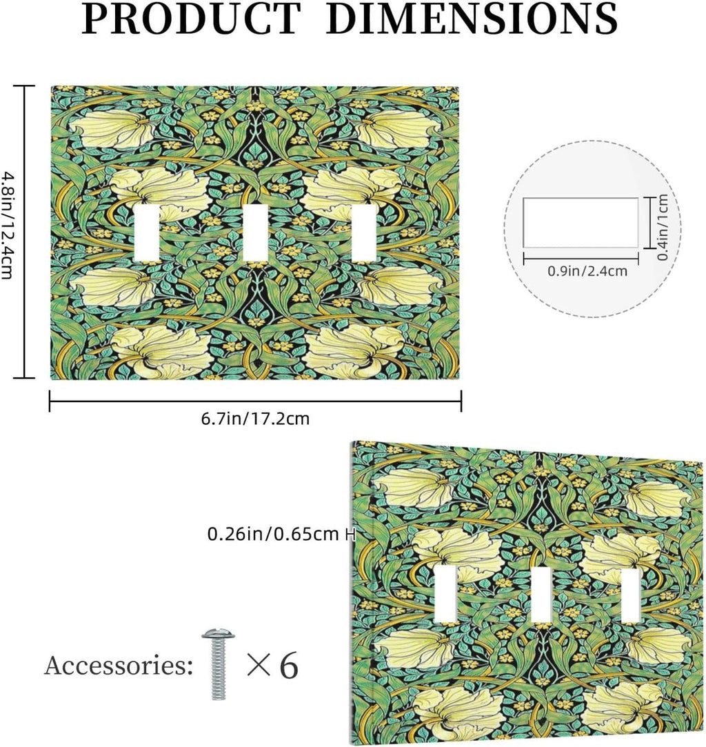 Decorative Switch Plates William Morris Vintage Floral Yellow Flowers Green Leaf 3 Gang Wall Plate Triple Toggle Light Switch Cover Faceplate Electrical Wall Panels for Bedroom living Room