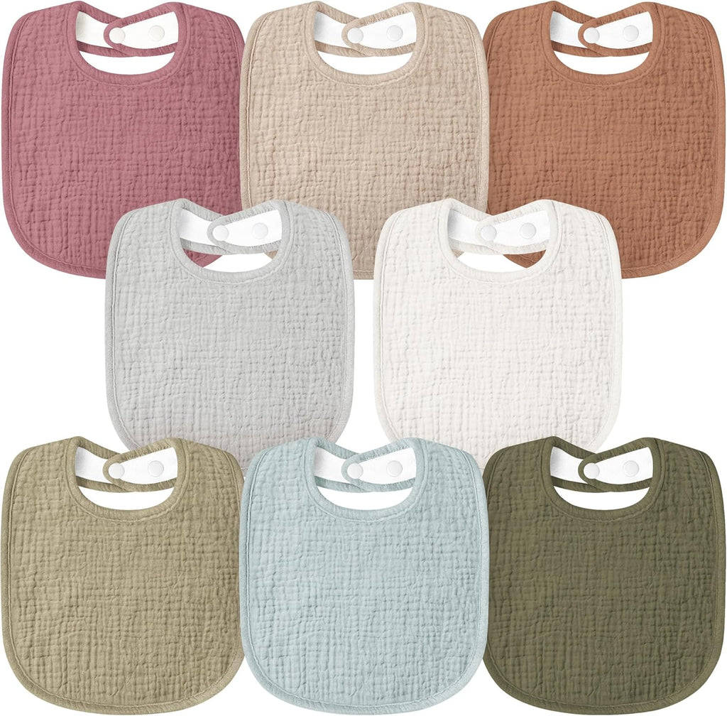 Susurration Muslin Baby Bibs 8 Pack Bandana Drool Bibs, Soft Square Adjustable Baby Drooling Bibs for Unisex Girls & Boys