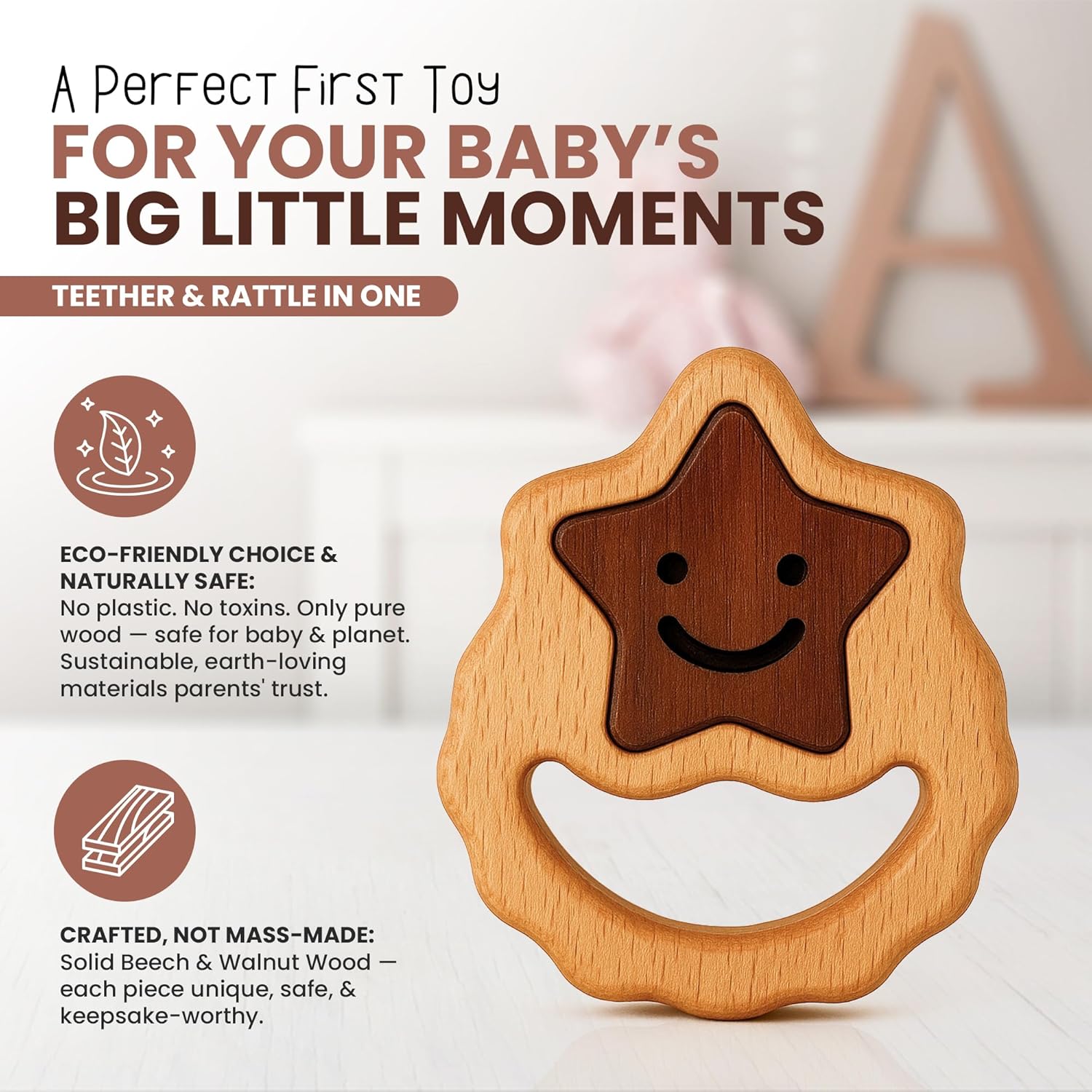 Wooden Toy for 6–12 Month Old Baby | Montessori Rattle | Toys for Baby Boy & Girl