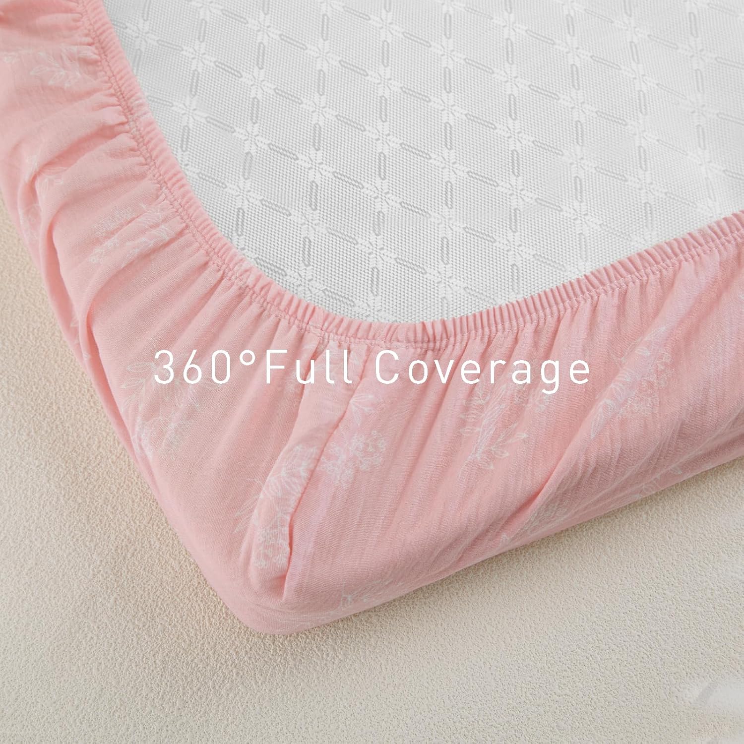 Gllquen Baby Muslin Mini Crib Sheets 3 Pack, Breathable Pack and Play Sheets Fitted Soft Cozy Cotton Pack N Play Sheets for Baby Boy Girls, Universal Fitted Mini Crib Mattresses 38"x26" (Pink)