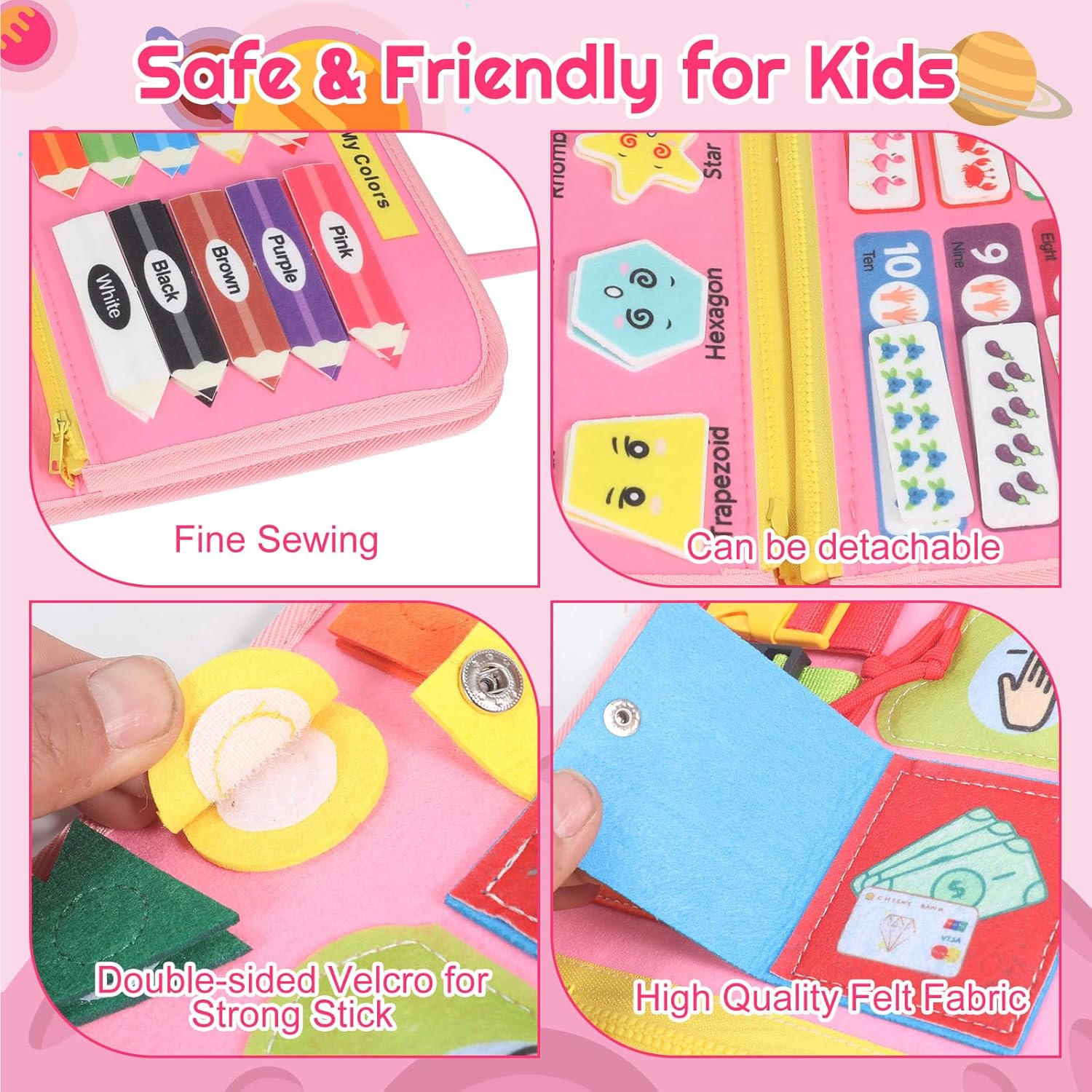 Montessori Busy Board - Ideal Busy Book Toddler Toys & Gifts for Boys & Girls, Toddler Travel Essential for Airplane & Car, Sensory Toys, Great for Baby Gifts for Girls