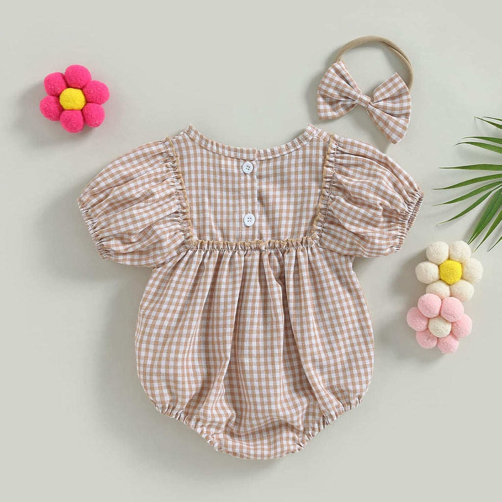 Douhoow Infant Baby Girl Plaid Romper Baby Sweatshirt Romper Ruffle Festival Clothes Fall Winter Outfits with Headband