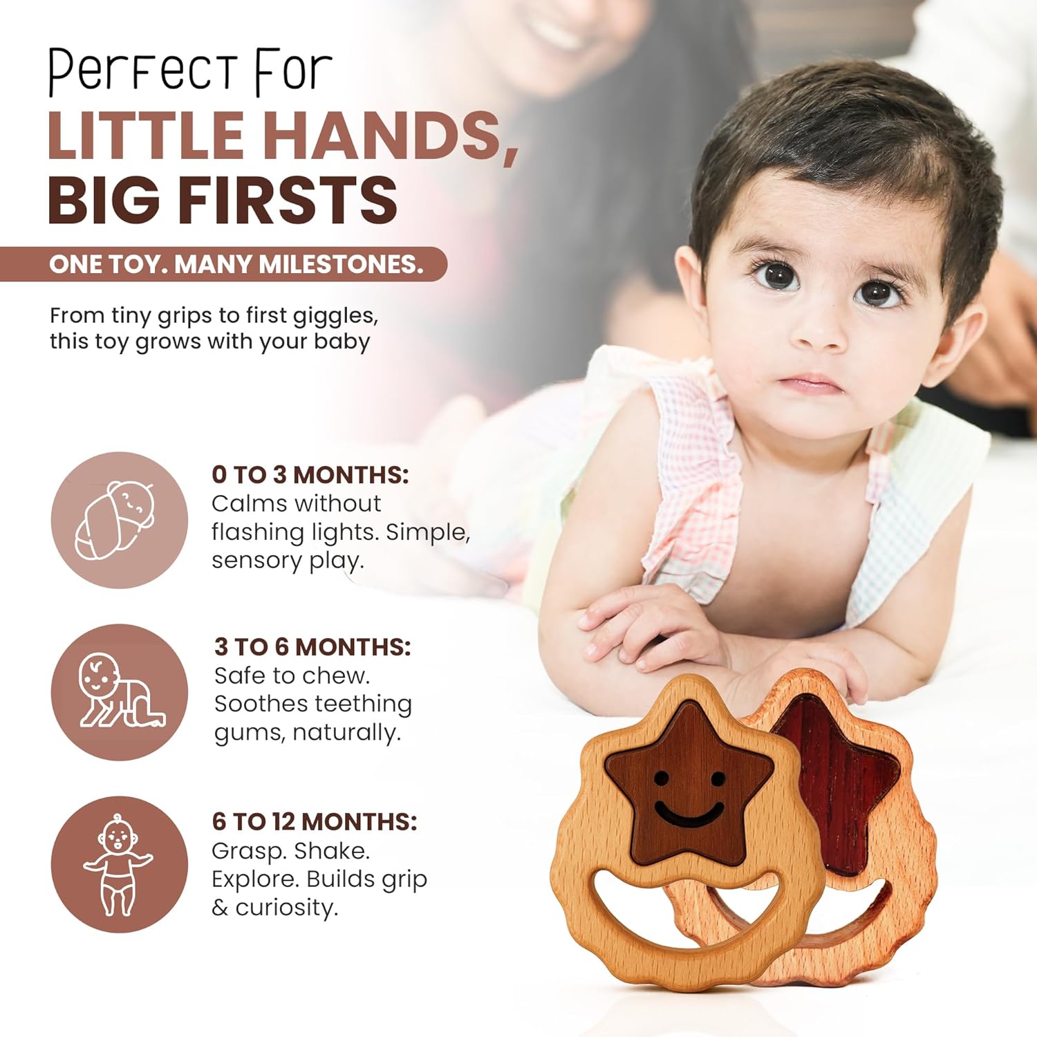 Wooden Toy for 6–12 Month Old Baby | Montessori Rattle | Toys for Baby Boy & Girl