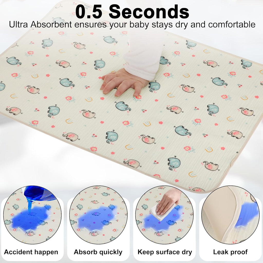 Baby Diaper Changing Pad, 19.7"x25.6" Waterproof Changing Pad Liners with 100% Muslin Cotton Front Top and Leather Back, Soft and Absorbent Portable Changing Mat for Travel, Changing Station